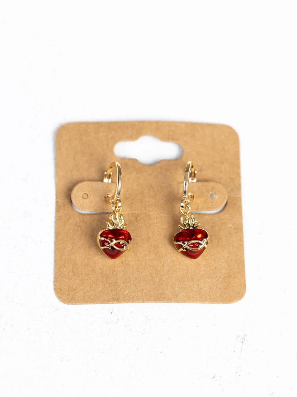 Sacred Heart Drop Earrings - Gold Huggie Hoops, Made In Mexico